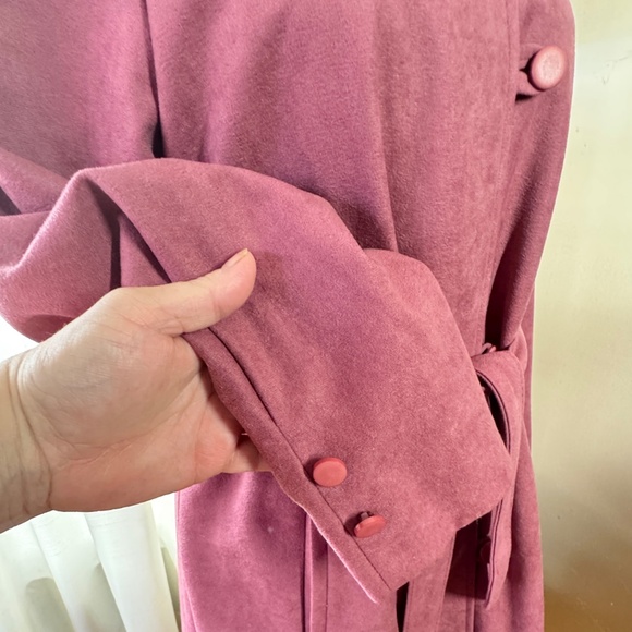 Vintage 80s mauve pink fall coat, faux suede, assorted tie belt, Niccolini, 8/10 - Picture 5 of 14
